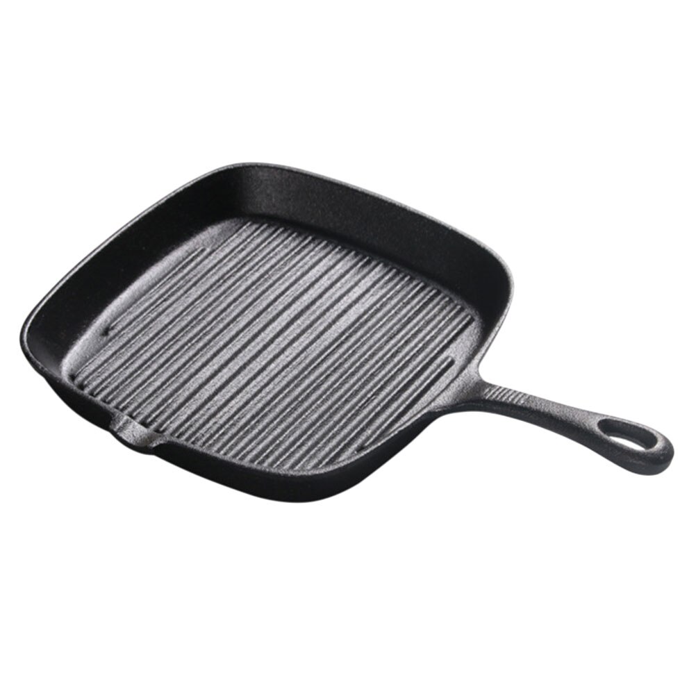 1 Pc Cast Iron Steak Frying Pan Safe Uncoated Non-stick Western Steak Pan (Black): Default Title