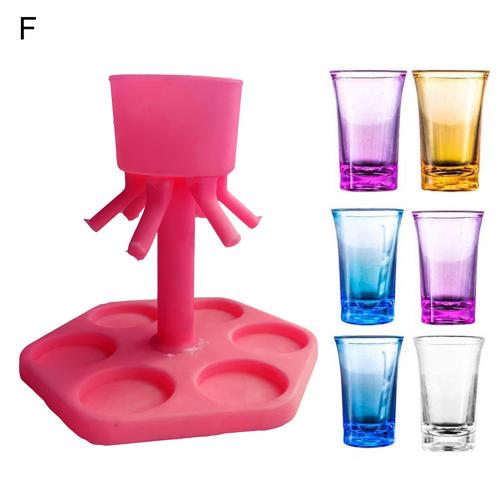 Hexagonal 6 Shot Glass Cocktail Dispenser Revolving Bar Decanter Holder: F