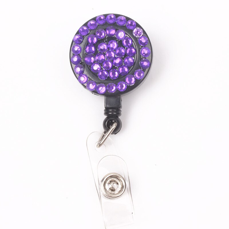 1pc DIY Plastic Retractable ID Card Badge Holder Reel Pull Key Name Tag Office Card Holders Round Translucent Pull Buckle: Purple