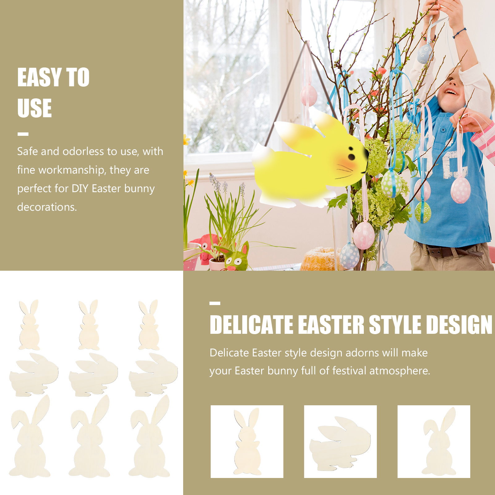 9Pcs Easter Bunny DIY Decorations Rabbit Shape Wood Decorations Easter DIY Props