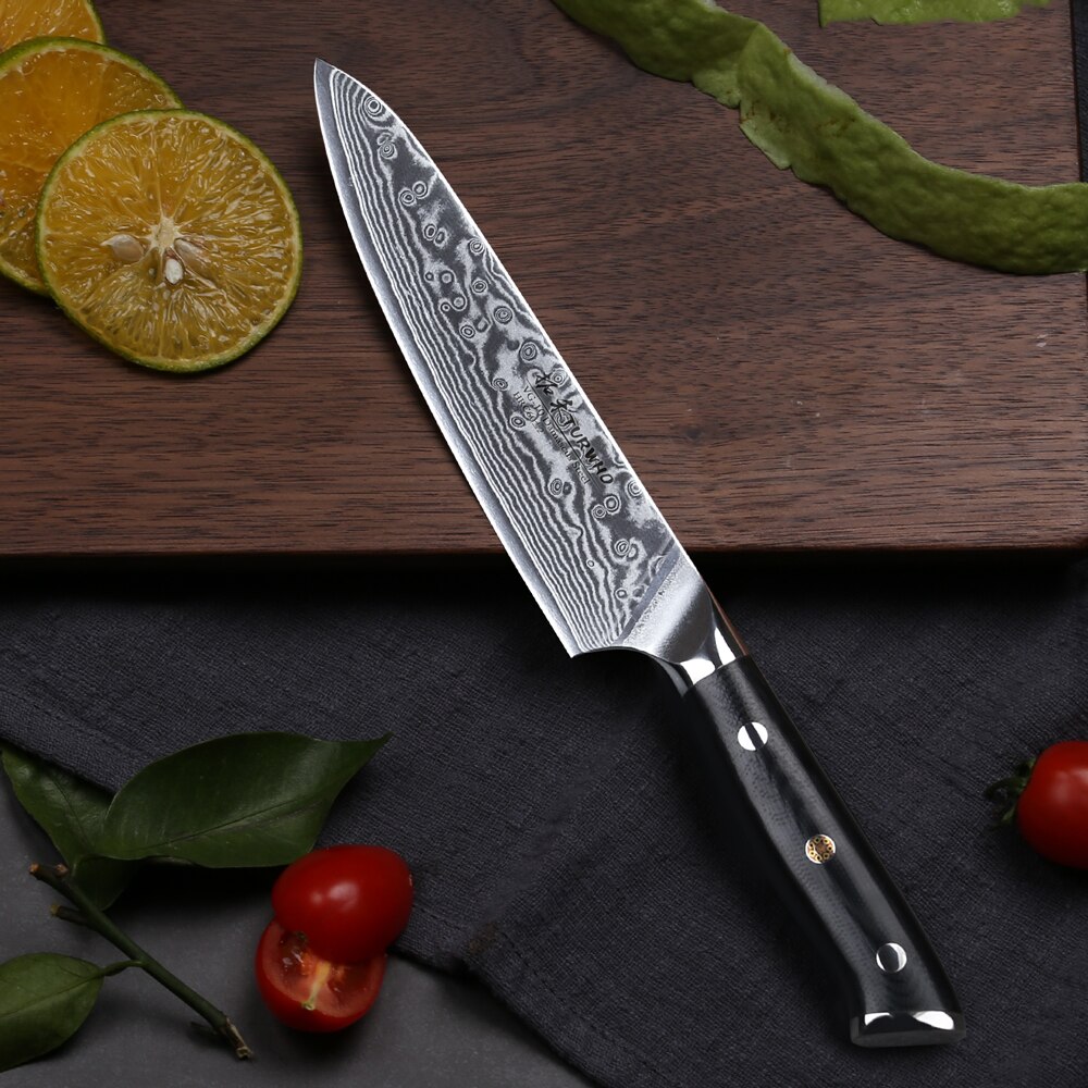 Turwho 7 st köksknivar set japansk damaskus kniv i rostfritt stål klyvkniv nakiri kniv med  g10 handtag