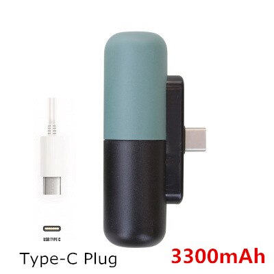 3300mAh Mini Power Bank For iPhone 11 12 Xiaomi Samsung External Battery Powerbank Portable Travel Phone Charger Cute Poverbank: Type-C  Green