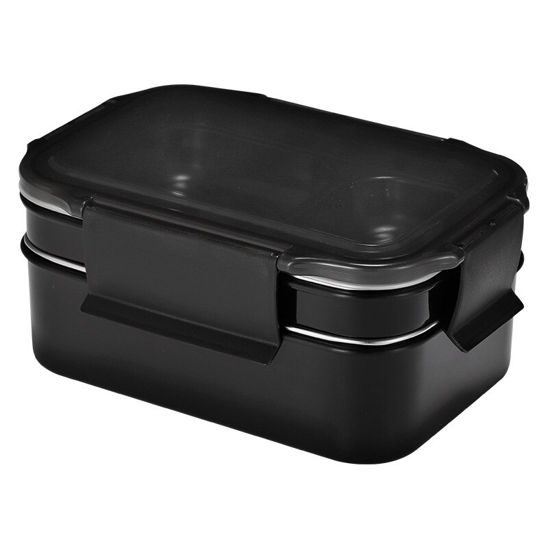 Lunchbox 2 lagen 304 roestvrijstalen thermo bento box voedselcontainer kantoormedewerker lunchbox kinderen bento box verwarmde lunchbox: Zwart