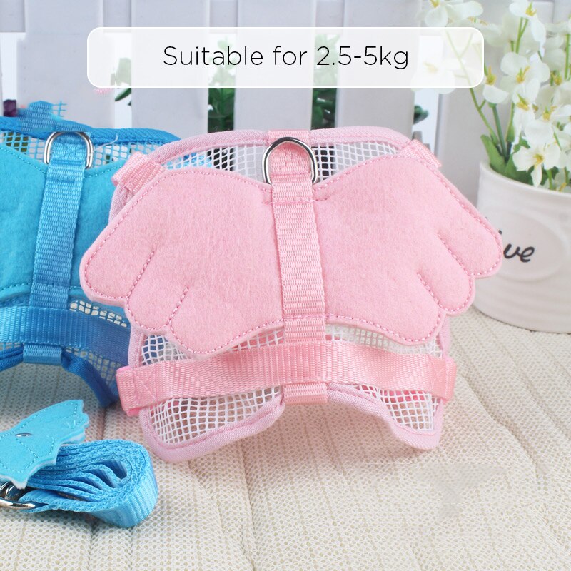 Konijnentuig met lijnset met engelenvleugels, nylon touwen, verstelbaar zacht mesh vest, harnas voor konijnen: Groot - roze