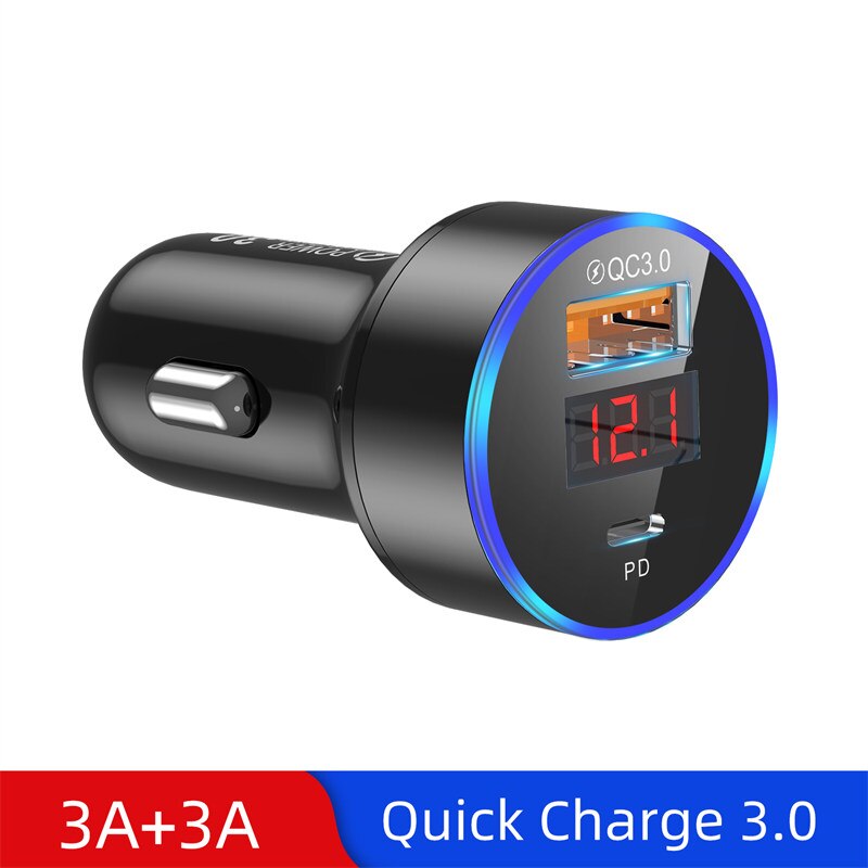 UKGO – chargeur de voiture à LED 6A PD 18W, double USB, Charge rapide 3.0, pour téléphone portable, pour iPhone Huawei Samsung Galaxy: Black