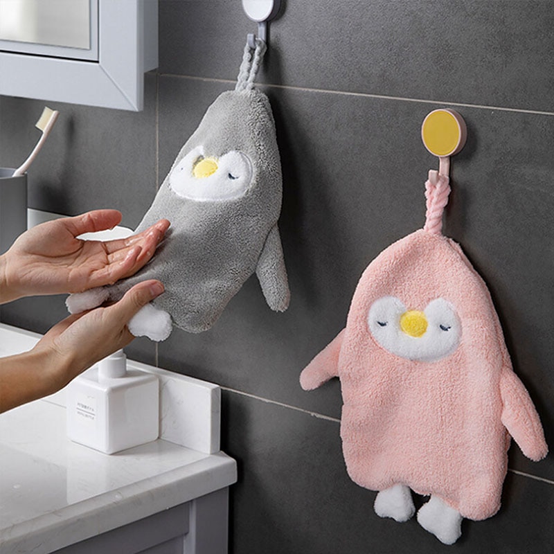 Cartoon Opknoping Handdoek Basten Zacht Koraal Fluwelen Sneldrogend Handdoeken Dier Pinguïn Keuken Zachte Badhanddoek