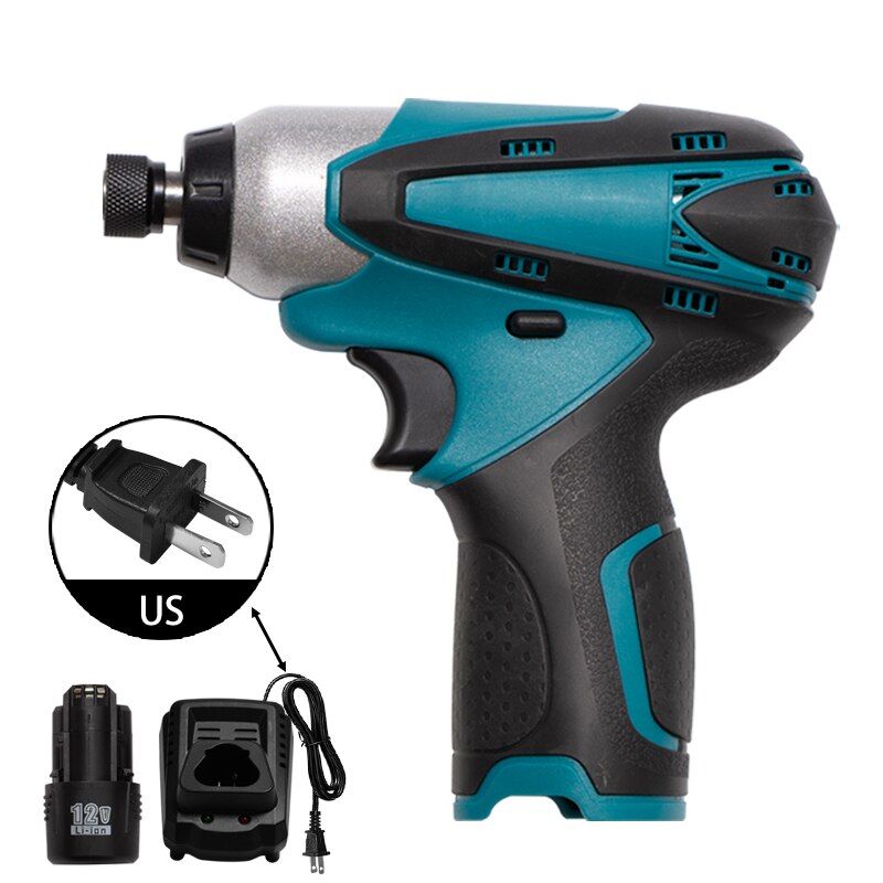 12V Impact Electric Screwdriver Rechargeable Household Handheld Cordless Electric Drill With 2000mAh Battery+Screwdriver Set: US 1Charger 1Battery