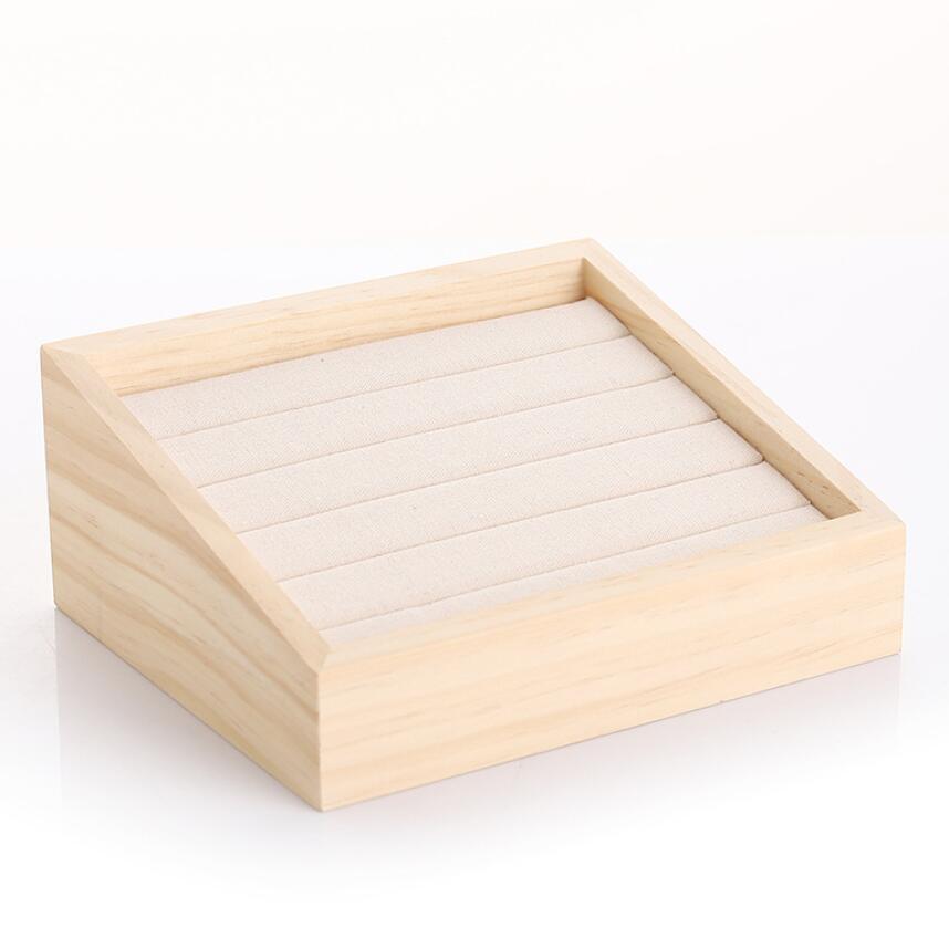 Bambus fløjl smykker display bakke ring æske øreringe halskæde armbånd vedhæng display organisator smykker opbevaring: Ringbakke linned