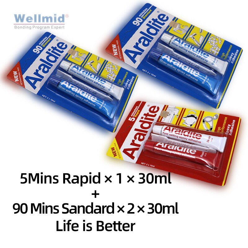 Araldite – colle adhésive époxy lente, Super forte, Standard, 90 Minutes, réparation de bijoux, métal, bois, céramique, plastique, AB: 2SetOf30SAdd1Set30R