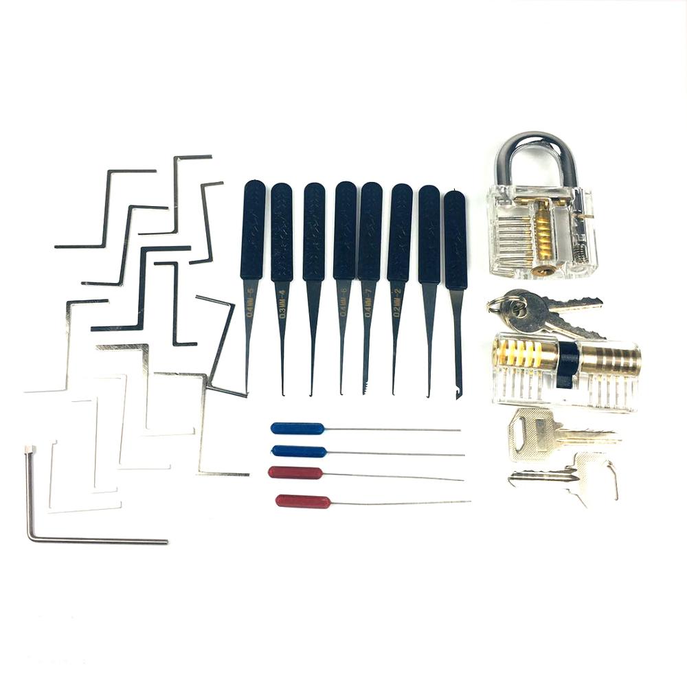 Locksmith Supplier Pick Kit 2pcs Transparent Locks with 12pcs Broken Key Remove Set Pick Set,14pcs Tension Wrench