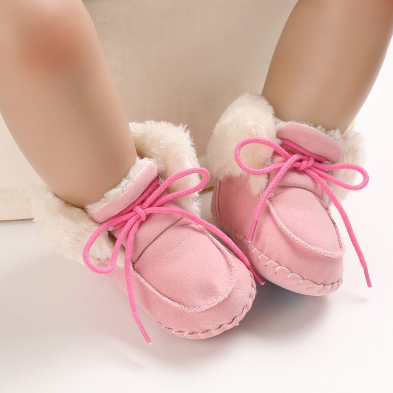 Patpat Winter Baby/Peuter Effen Pluis Lace-Up Strik Katoen Prewalker Schoenen Voor Baby Unisex Sneeuw laarzen