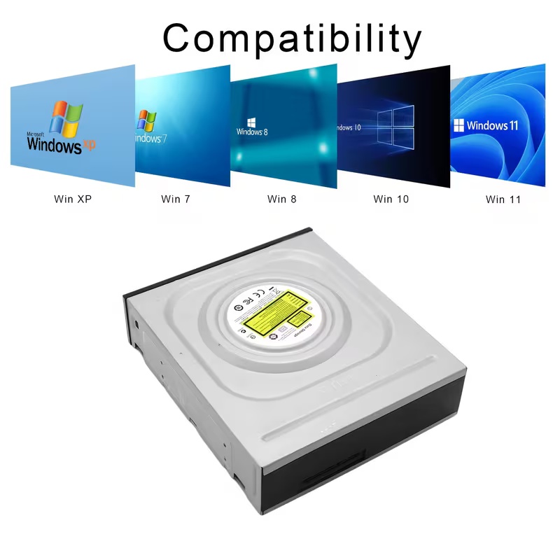 Leitor e Gravador de CD/DVD Interno de 3,5 Polegadas para Desktop, Suporte para Windows 10, 8, 7, XP, Interface SATA, Unidade de DVD Integrada