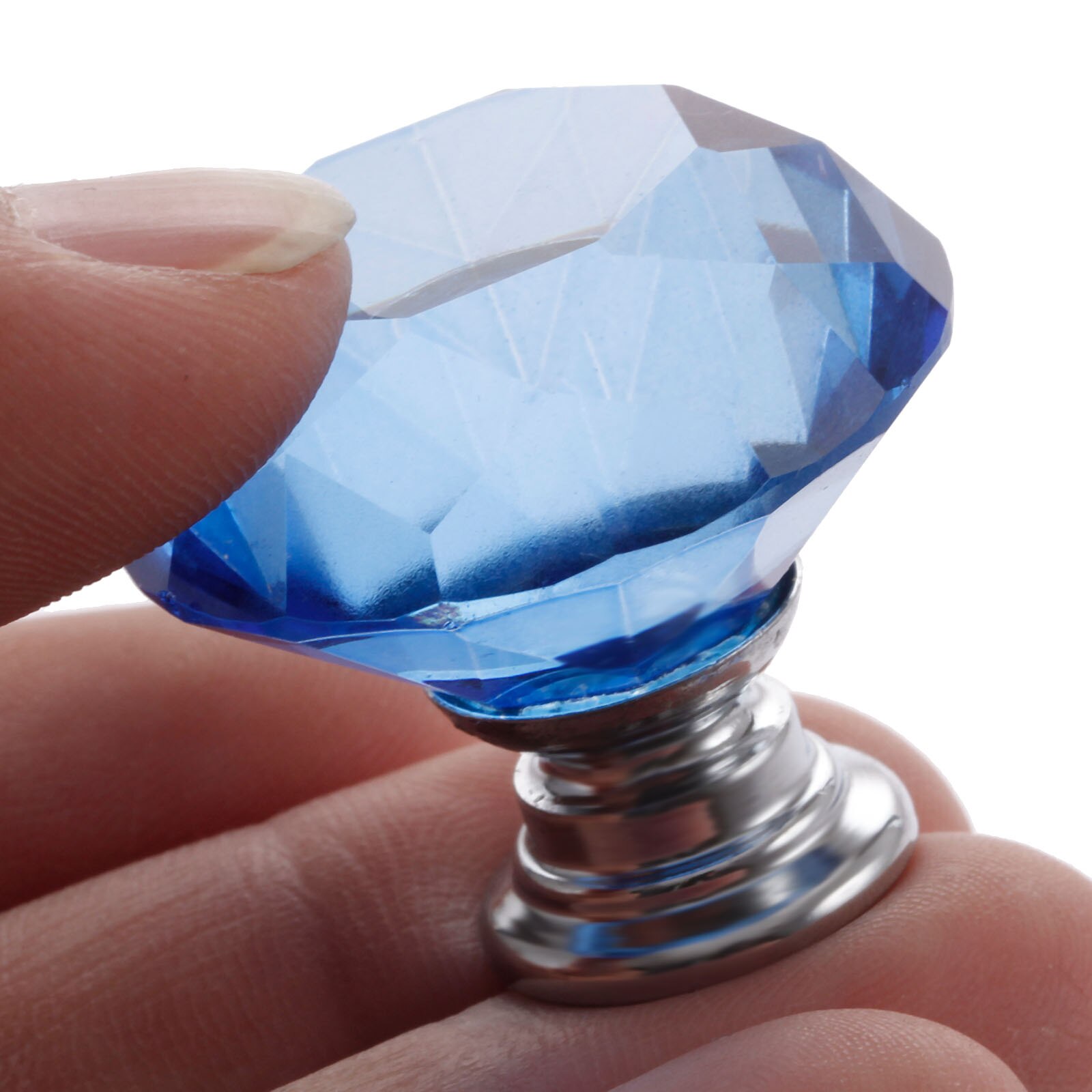 2x blå 30mm diamant form krystalglas drejeknapper skuffe træk håndtag køkken dør garderobe hardware