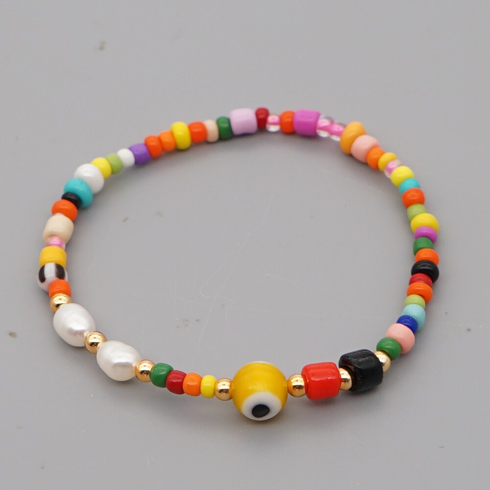 Go2 boho boho armbanden turkse boze oog armbanden sieraden zomer strand parel regenboog zaadkralen sieraden voor meisjes: Zz -b200080g