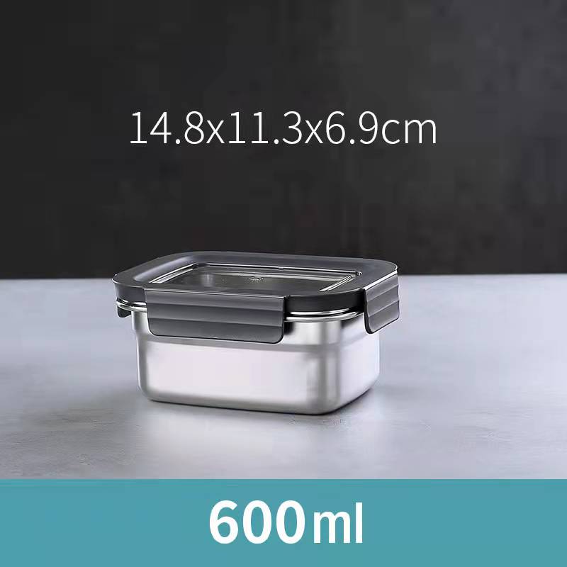 304 Stainless Steel Food Preservation Box Refrigerator Crisper Set Fruit Sealed Box Lunch Box Table Freezer Box Tableware