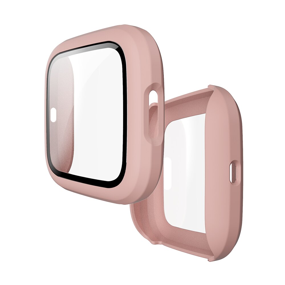 Gehard glasfolie, volledig beschermende pc-hoes voor fitbit versa 2- band, waterdichte horlogebehuizing, schermbeschermer voor fitbit: Roze