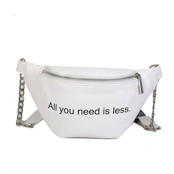 Riñonera con cadena de para mujer, bolso de cintura de cuero PU, para el pecho: A02 white