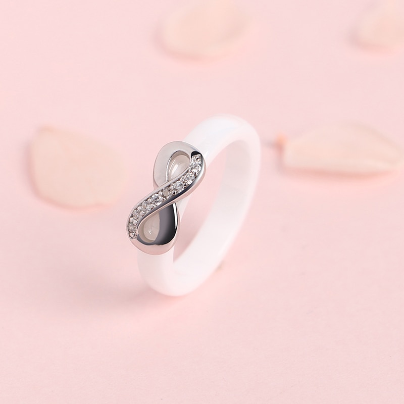 925 Rings Women 4mm Black White Ceramic Ring India Stone Crystal Infinity Comfort Wedding Rings Engagement Brand Jewelry