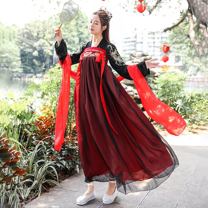 Hanfu Chinesischen Stil Alte Kostüm Traditionellen Volk tanzen Bühne Leistung Kleidung retro Sänger Prinzessin Gebühr Kleid: Farbe2 / L