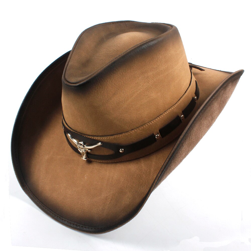 100%  vestlige cowboy hat til læder mænd til far gentleman sombrero hombre jazz caps størrelse 58-59cm