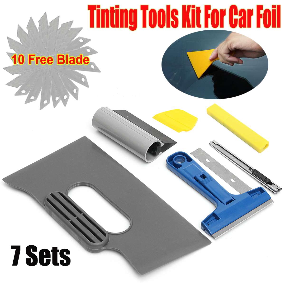 7 Pcs/Set Stainless Steel Car Vinyl Wrap Film Tools Sticker Wrapping Tool Auto Window Tint Foil Magnetic Stick Squeegee Scraper