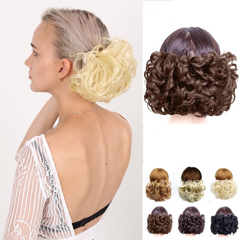 Manwei syntetisk rodet chignon donut gary brun farvehår bollepude elastisk hår reb gummibånd hårforlængelser