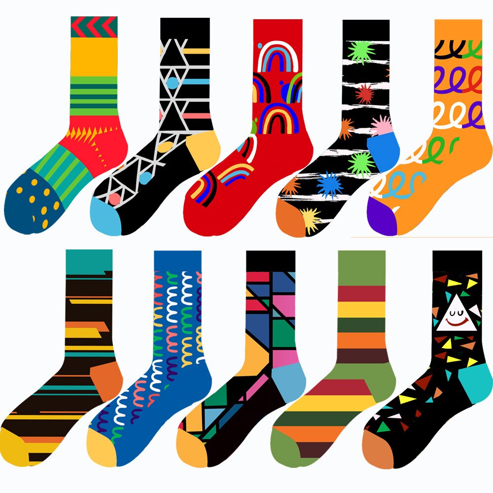 1Pair Cycling Sock Men Sports Socks Combed Cotton Cartoon Animal Fruit Geometry Universe Food Drink Funny Cute Skateboard Socks