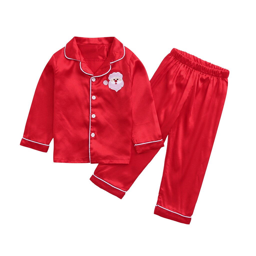 Toddler Baby Boys Girls Christmas Santa Print Pajamas Outfits Infant Kid Long Sleeve Tops Pants Nightwear Sleepwear Sets: 100