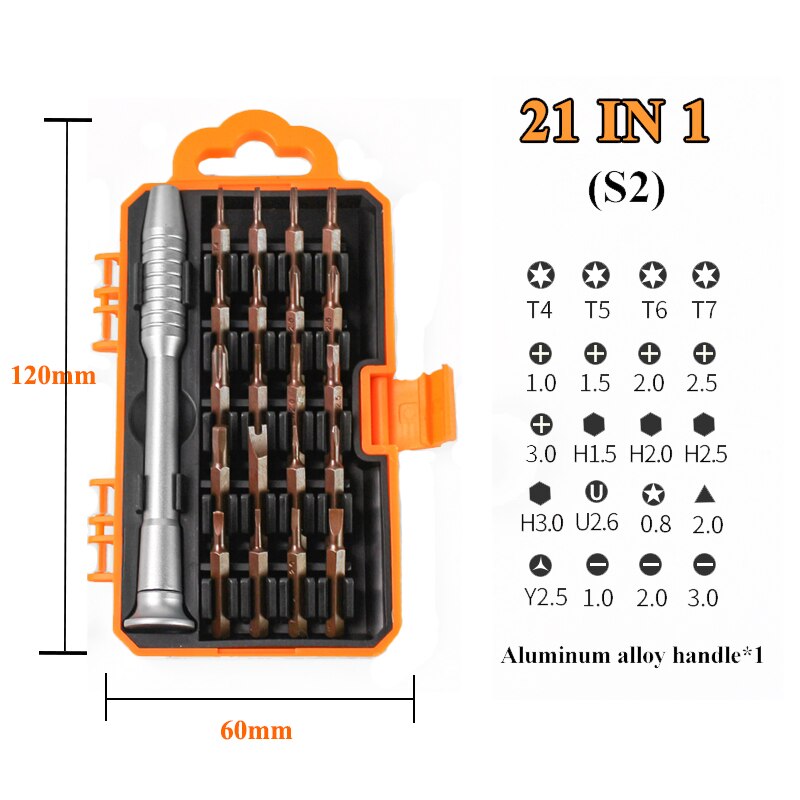 Screwdriver Set of Screw Driver Bit Set Mobile Phone Repair Device Hand Tools Multi-function Precision Torx Hex 21/31 in 1: 21 in 1 S2 A