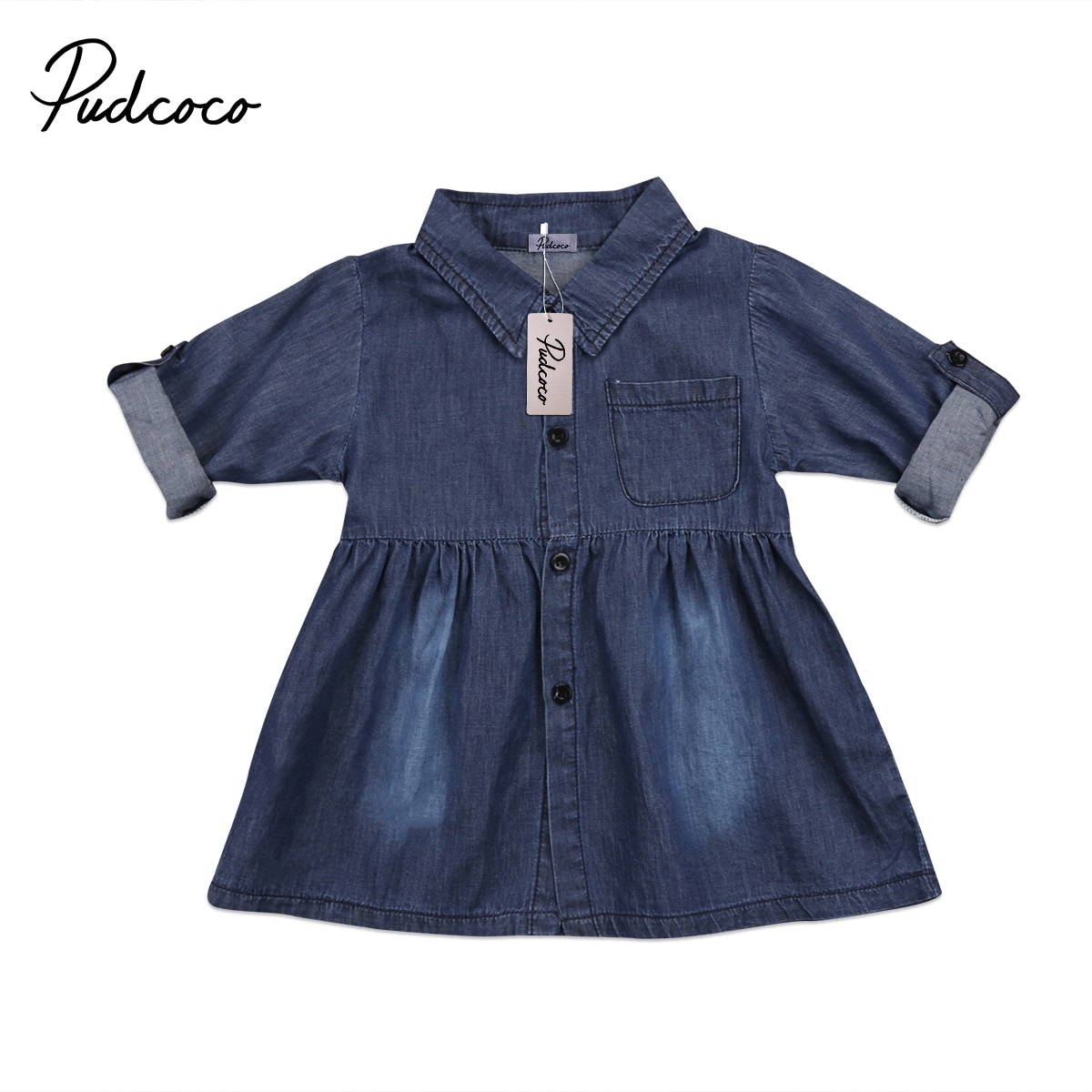 Merk peuter baby kinderen baby meisjes kind casual denim jurk feest bruiloft wedstrijd jurken lange mouwen mini jurk 1-5t