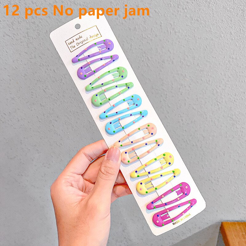 10/12pcs Cute Baby Girl Hair Clips Cartoon Snap Button Candy Color Star Shape Hair Clip Non-Slip Baby Clip Kids Accessories: 05