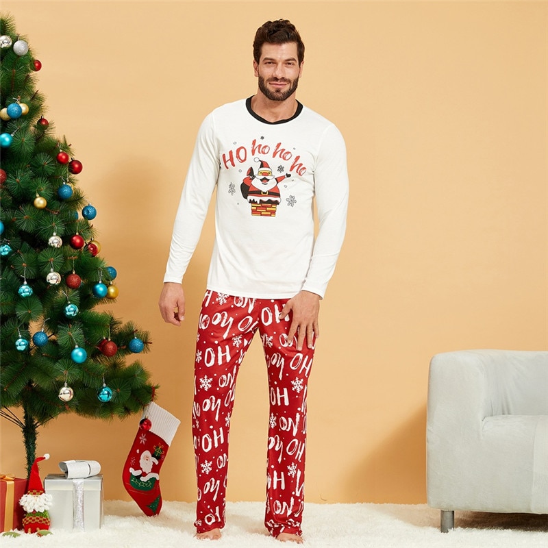 Familie bijpassende kerst pyjama sets vader moeder kind cartoon kerstman bedrukt nachtkleding homewear voor kerstfeest
