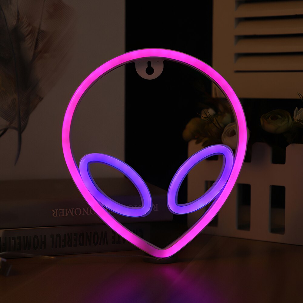 LED Neon Sign Alien Shaped Wall Hanging Lights for Home Children's Room Saucerman Night Lamps Xmas Party Art Decor