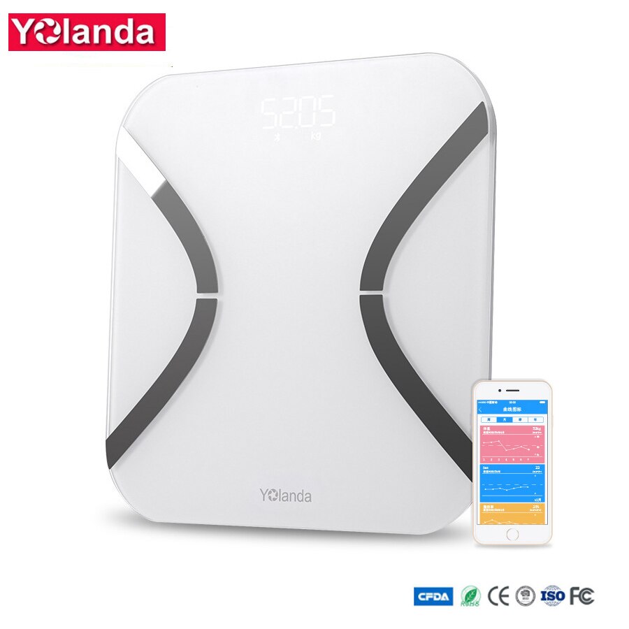 Yolanda Smart Bathroom Weight Scale Floor Digital Mi Weighing Scale Home Human Mi Body Fat Scale bmi Balance Bluetooth LED