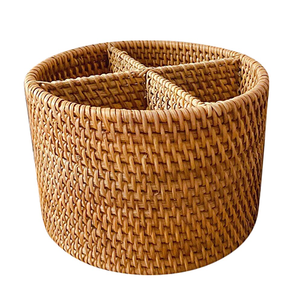 Hand-Woven Rattan Wicker Basket Desktop Storage Basket 4 Compartment Storage Boxes Storage Boxes Household Supplies