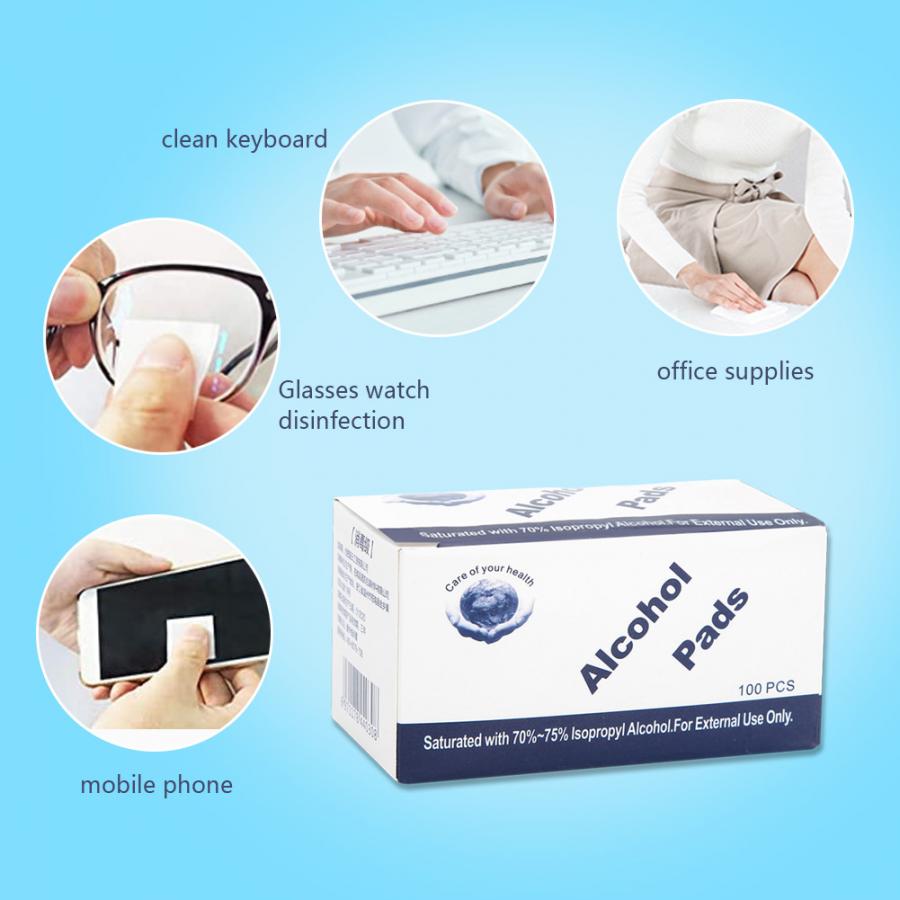 100 pièces/boîte Portable lingette humide emballage indépendant extérieur fournitures de nettoyage antiseptique peau nettoyage soin lingette humide