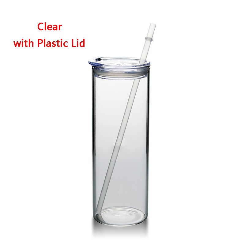 Sublimation Skinny Tumbler 20oz Clear Frosted Glass Juice Cups with Lid and Straw Straight Drinking Bottle For Wedding Party: Style 4