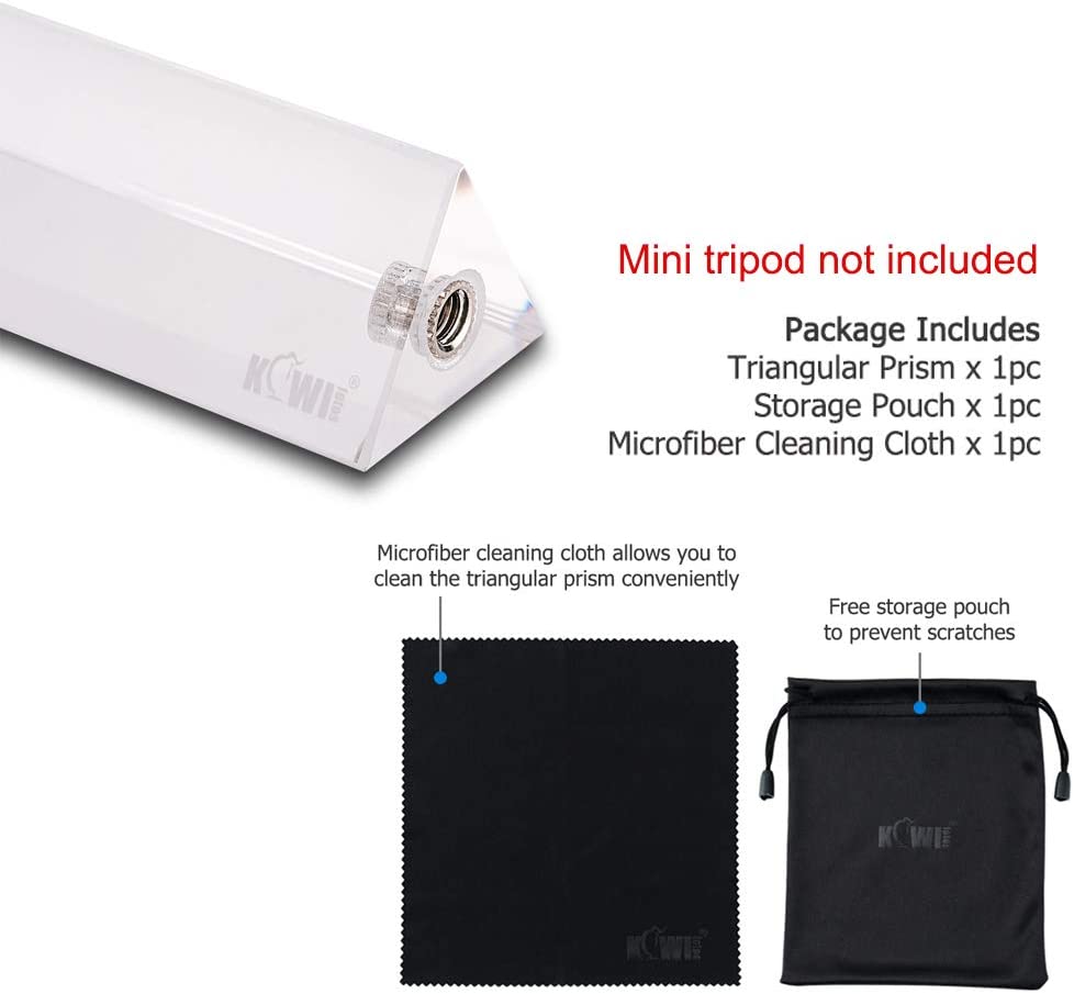 Triangular Prism with 1/4"-20 Female Thread and Microfiber Cleaning Cloth K9 Optical Glass Rainbow Prism Photo Tool Accessories