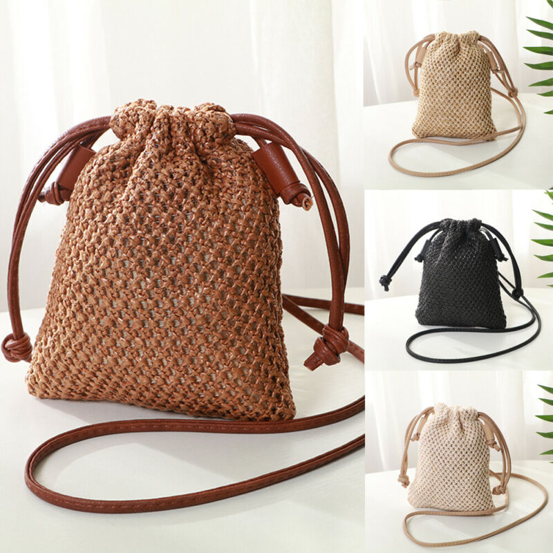 Trekkoord stro tas strandtas handtas dames rotan stro rieten opbergzakken mand rieten geweven handtas crossbody