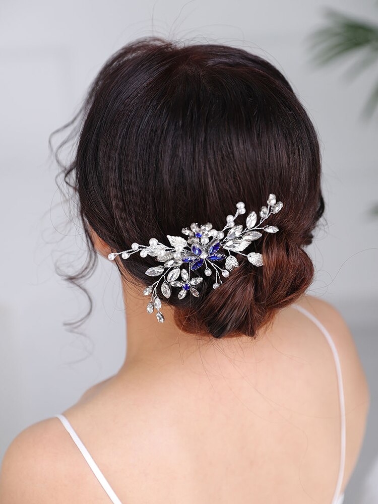 Accesorios para el cabello de boda, peineta azul, tocados casuales, tocados Chic, tocados de diamantes de imitación, joyería de cabeza nupcial para mujeres
