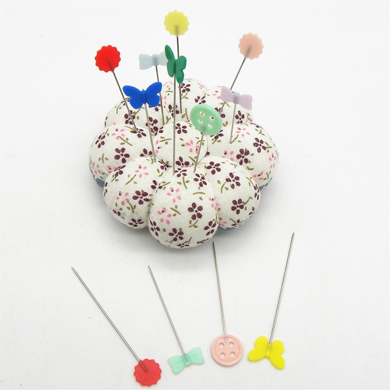 Lote de alfileres del remiendo, accesorios de costura, flor, mariposa, corbata, botón, Pin de localización, aguja de posicionamiento con caja, 100 unidades
