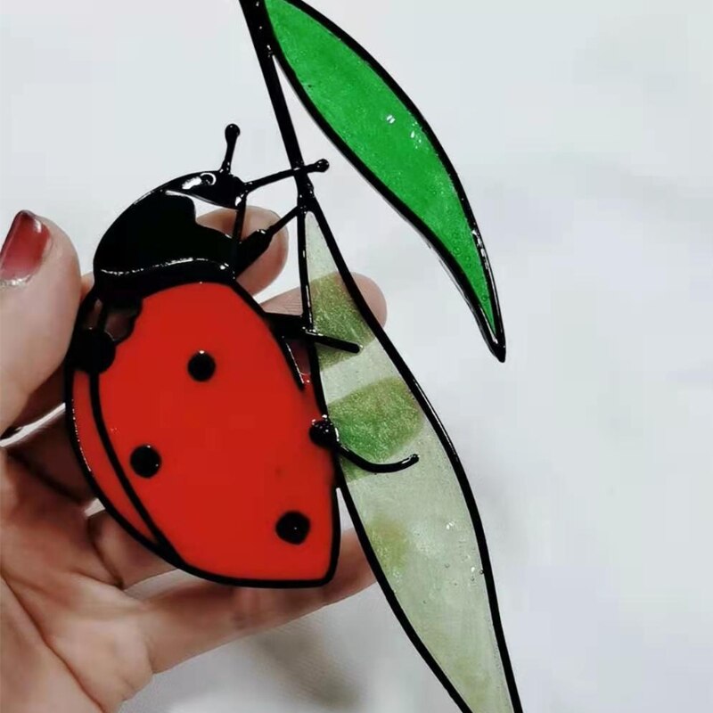 Ladybug Suncatcher Stained Glass Window Wall Door Hangings Family Office Car Decoration for Garden Ornament