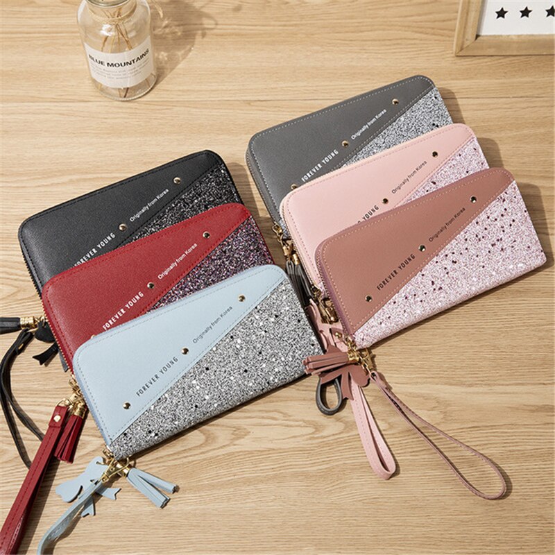 Pailletten Patchwork funkeln Brieftasche für Frauen Lange PU Leder Geldbörse Weibliche Mädchen Wholeale