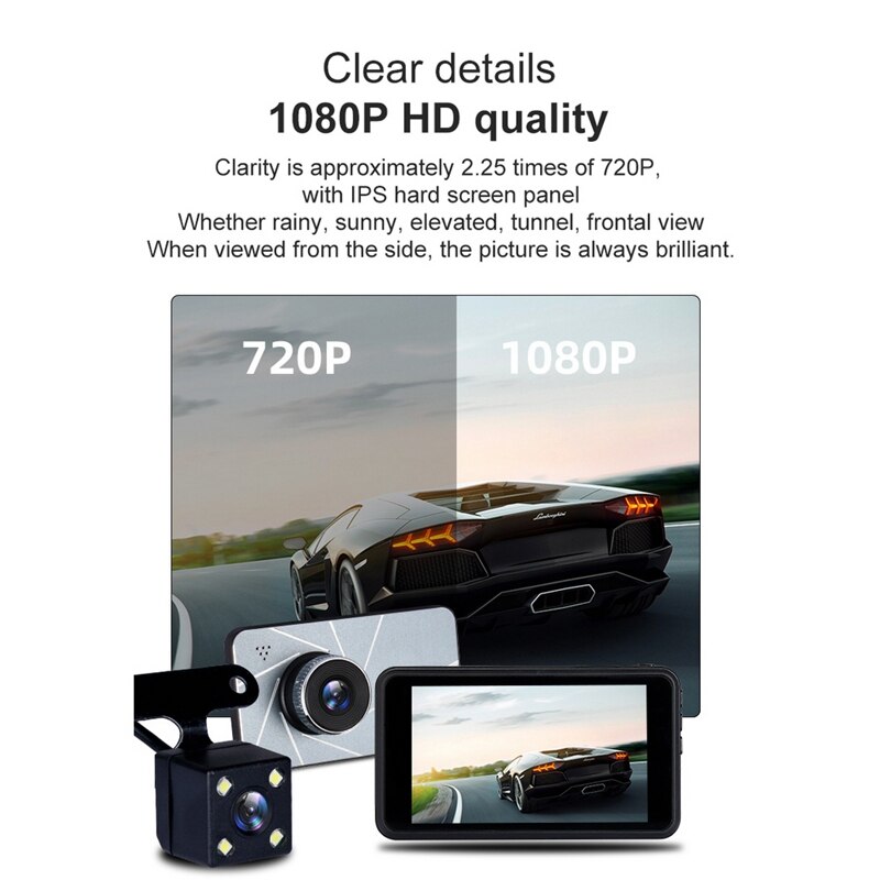 Full HD 1080P Car DVR Wide Angle Lens 4 Inch 2.5D Mini Night Vision Car Camcorder Front Back Car DVR