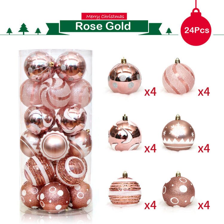 24 st 6cm guld silver röd blå julpynt trädbollar prydnader julfest hemhängande dekorationsleksaker: 24 st roséguld
