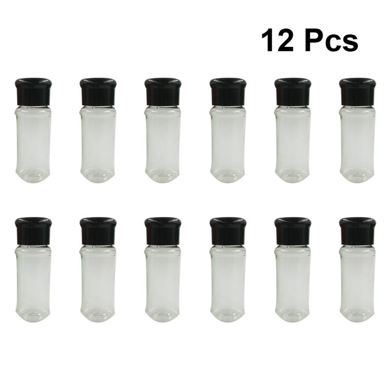 12 Stuks Plastic Spice Zout Peper Shakers Kruiden Jar Kan Barbecue Kruiderij Jar Flessen Cruet Container Keuken Benodigdheden Gadget: Black