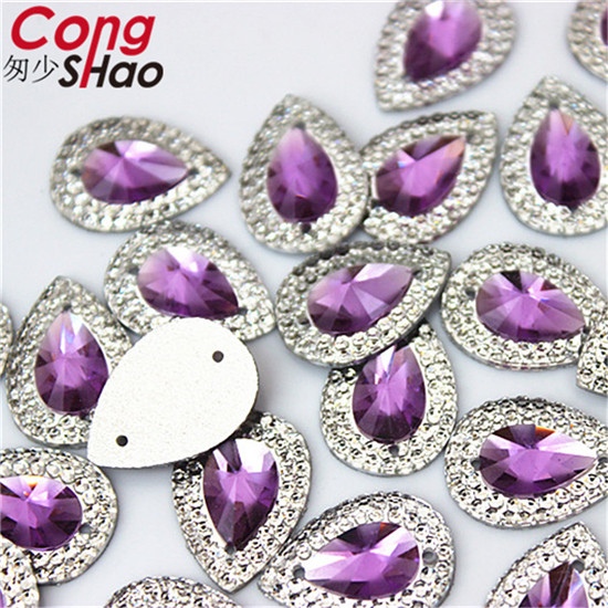 Cong Shao 200Pcs 13*18Mm Ab Kleurrijke Plaksteen Naaien 2 Hole Kostuum Knop Kristal Hars Strass trim Accessoires YB36: Light  Purple