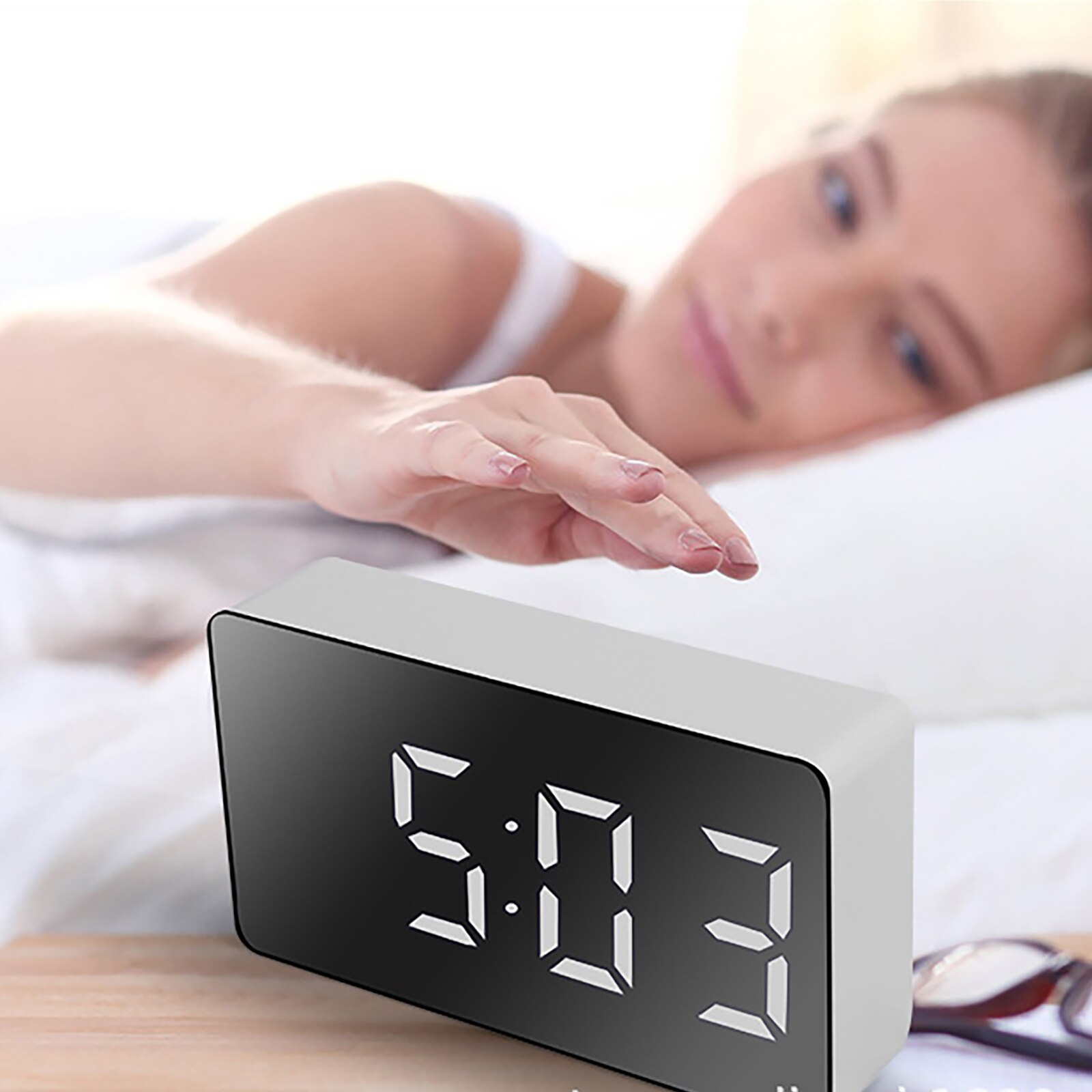 Digital Alarm Clock LED Display Clock 3 LED Display Modes Compact Mirror Alarm Clock For Bedside Desktop Office