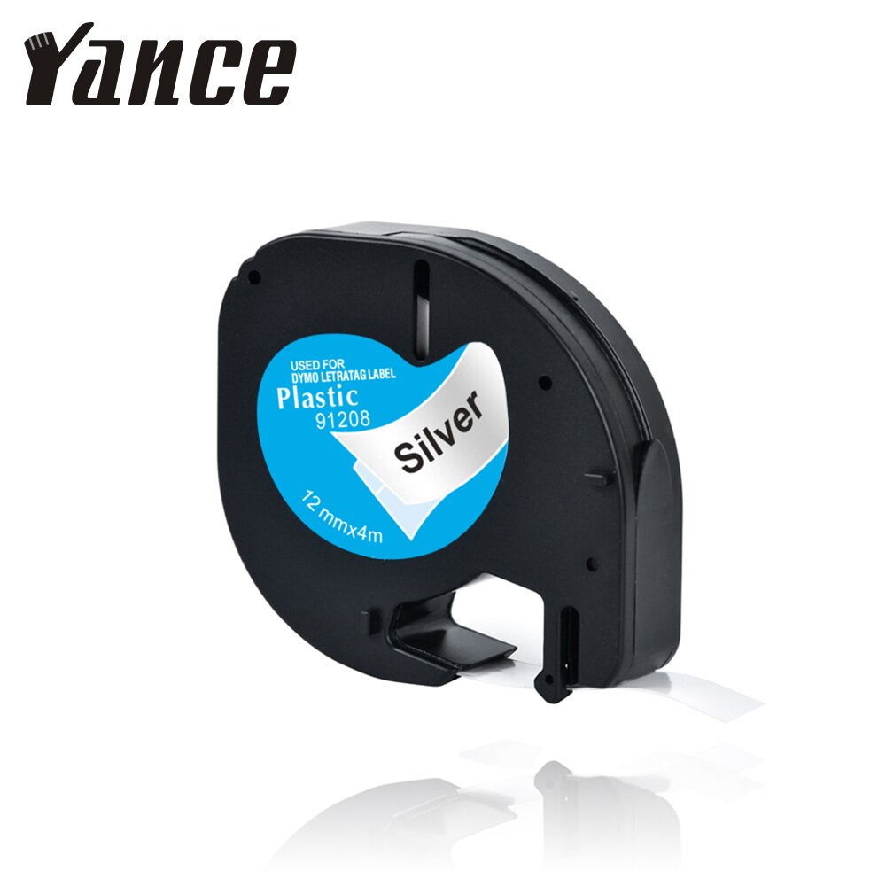 Yance LT91208 compatible DYMO label maker printer Letratag dymo tape 12mm black on silver LT 91208 Label Ribbon for Dymo LT-100H