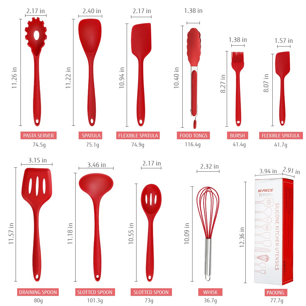 Hecef 10 Pcs Cooking Tools Kitchen Cookware Set Silicone Utensils Cooking Sets Non Stick Cooking Tools Kitchen Accessories Sets